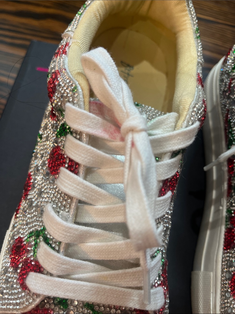 Betsey Johnson Crystal Cherry Embellished Sneakers - White/Red/Green - Picture 4 of 12